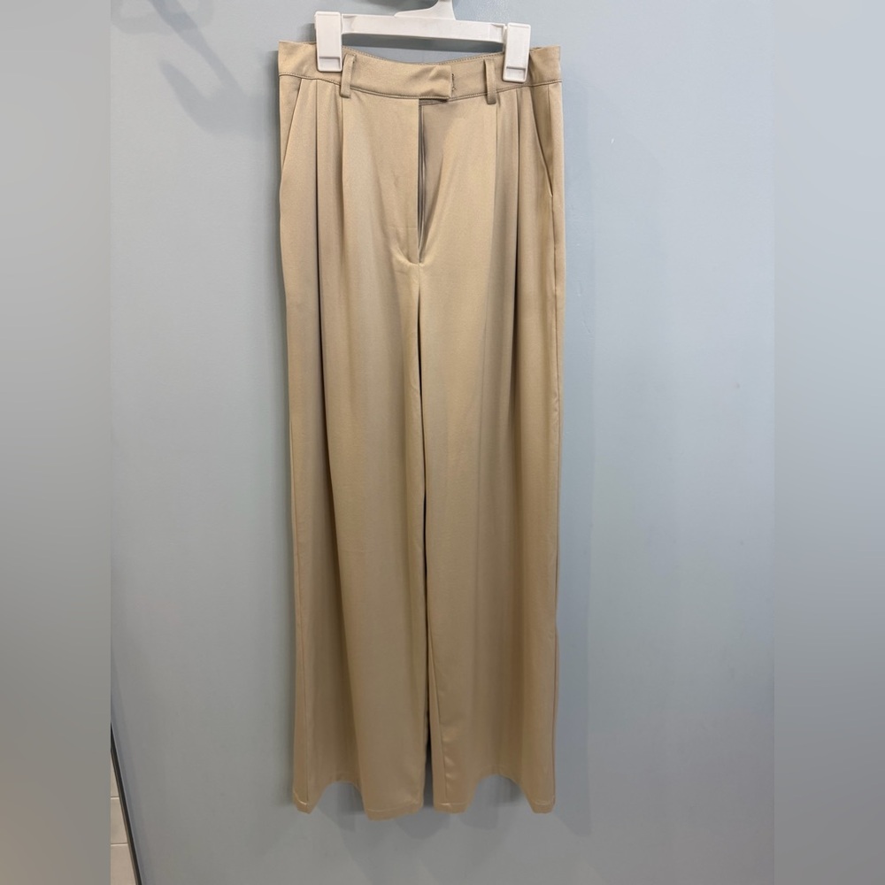 Princess Polly Champagne Amalia Satin Wide Leg Pants - SZ 4